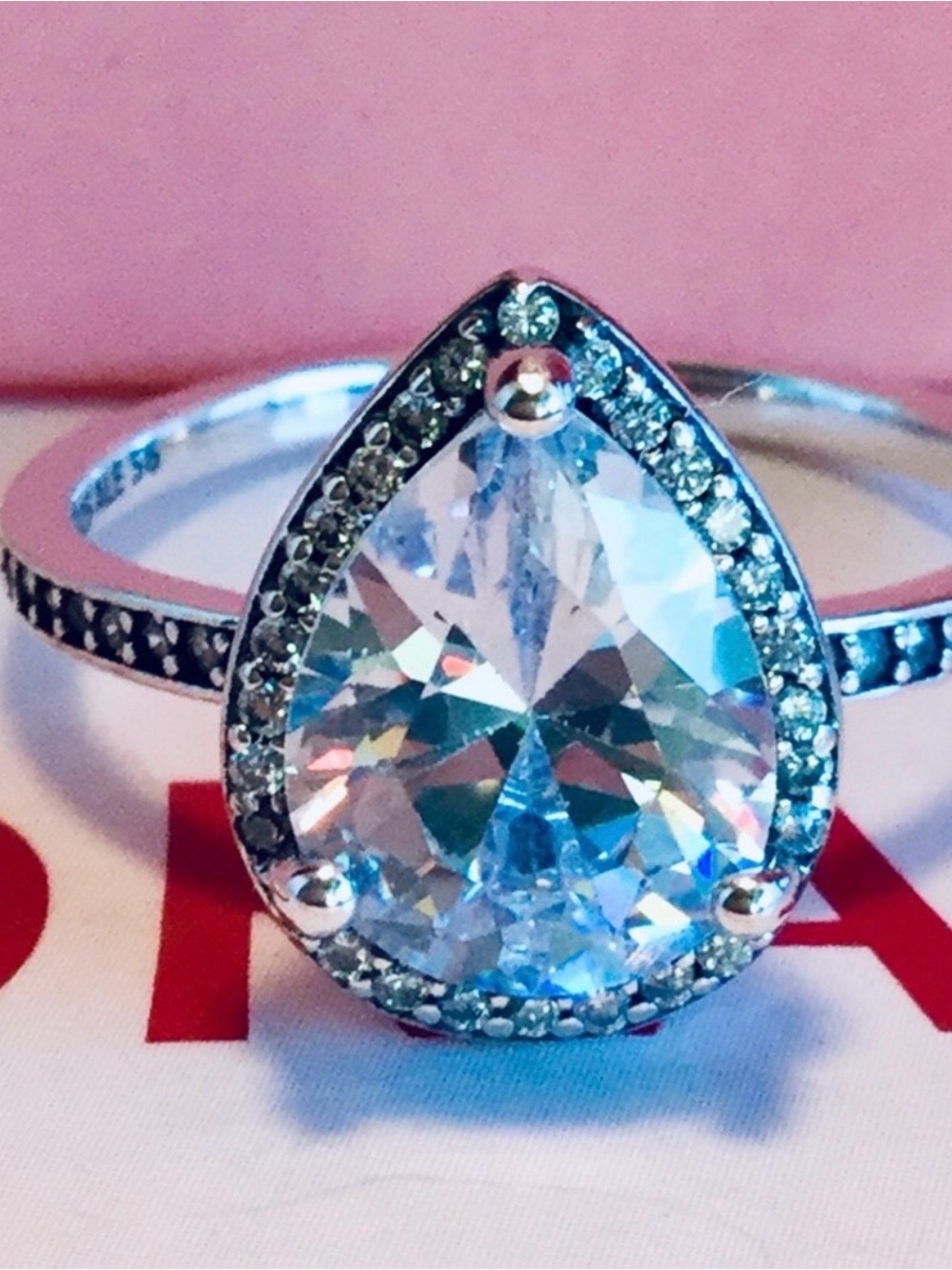 Pandora Silver Ring with Clear Center Stone and Pavé Accents size 6